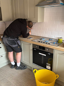 Beginning of kitchen lighting installation by 3rd Group Electrical in Lincoln